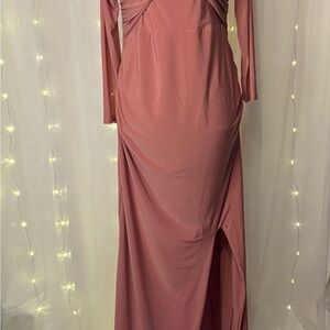 Dusty Rose Long Sleeve Maxi Dress with Side Slit